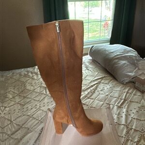 JustFab Tan Heeled Boots with Stacked Heel